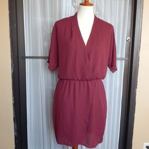 NWT WAYF Berry , Deep V Neckline Faux Wrap Dress,